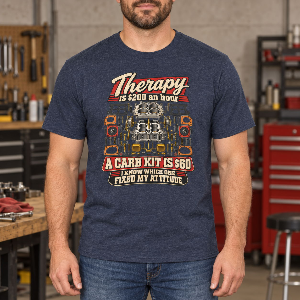 Therapy Is $200 an Hour, A Carb Kit Is $60 — Funny Mechanic Tee