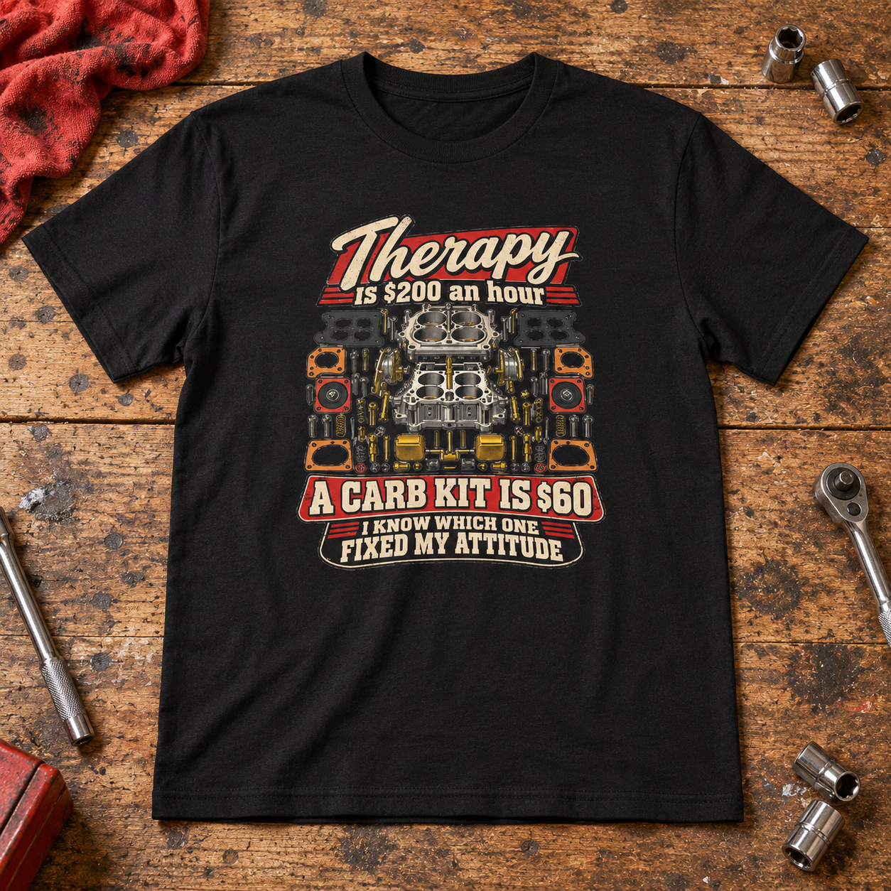 Therapy Is $200 an Hour, A Carb Kit Is $60 — Funny Mechanic Tee